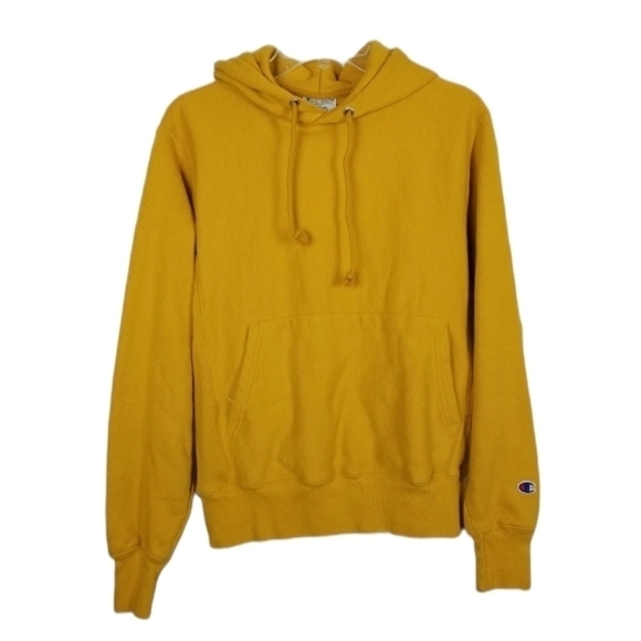 Champion Reverse Weave Hoodie Sweatshirt Pull Over Gold Yellow Adult Oversize S - Picture 1 of 8